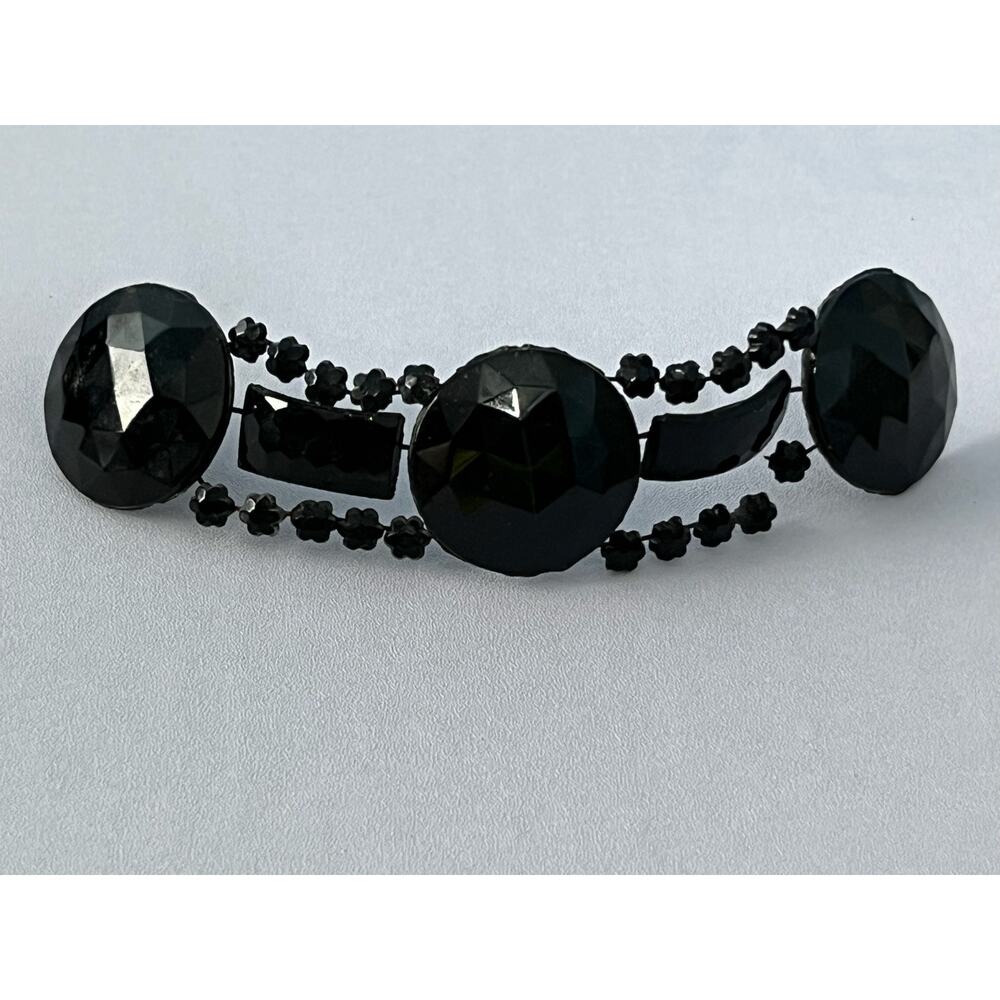 VTG Victorian Black Glass Brooch Multi Faceted Bead Mourning Style Pin Flaw